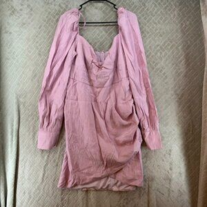Pretty Little Thing Women 16 Dress Pink Mini Shimmer Ruched Body Con Long Sleeve